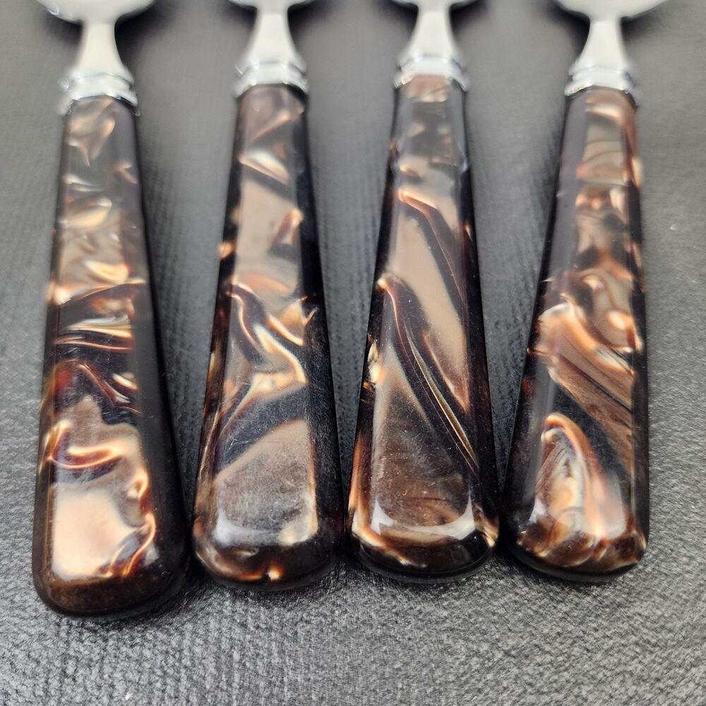 4 MIKASA Tortoise Handle Flatware Brown Acrylic Handle Soup /Tablespoons 8.5" - Picture 3 of 6